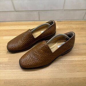Yves Saint Laurent Tan Woven Leather Slip-On Loafers Saint Laurent Le Suede YSL Penny Loafers - Bergdorf Goodman main image 3